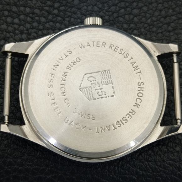 Vintage 1991 Oris Manual Mens Silver Watch W/Nato Strap & Yellow accents - Picture 8 of 9